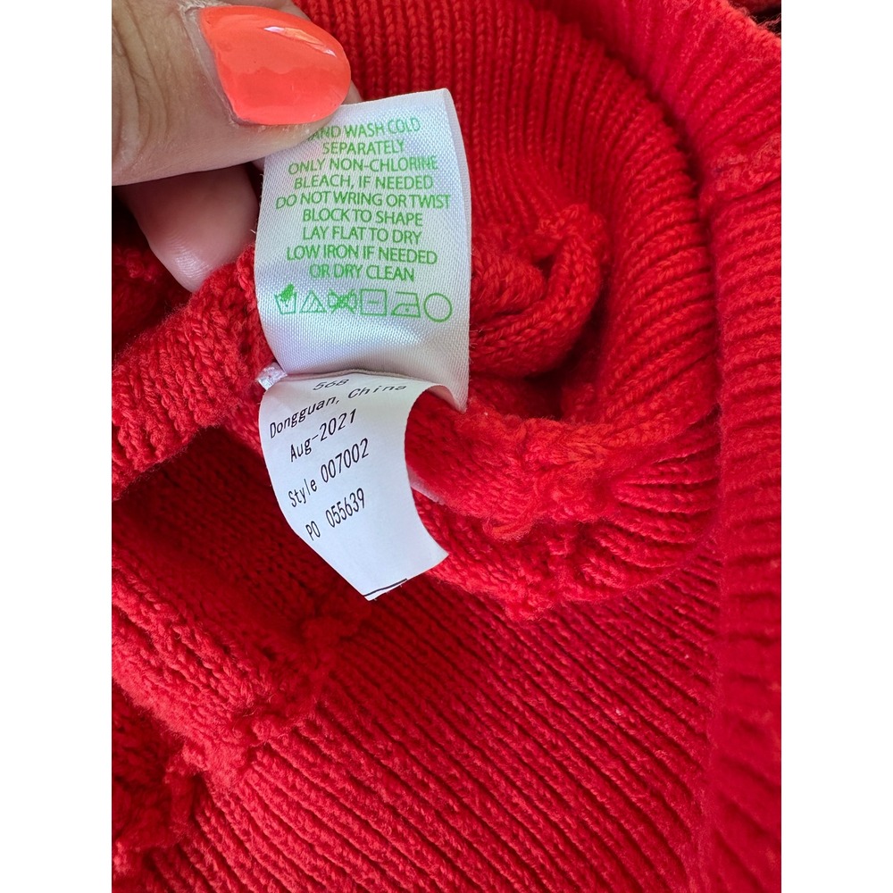 Lilly Pulitzer Red Honeycomb Knit Puff Sleeve Button Cuff Sweater 007002 Large - Picture 7 of 10
